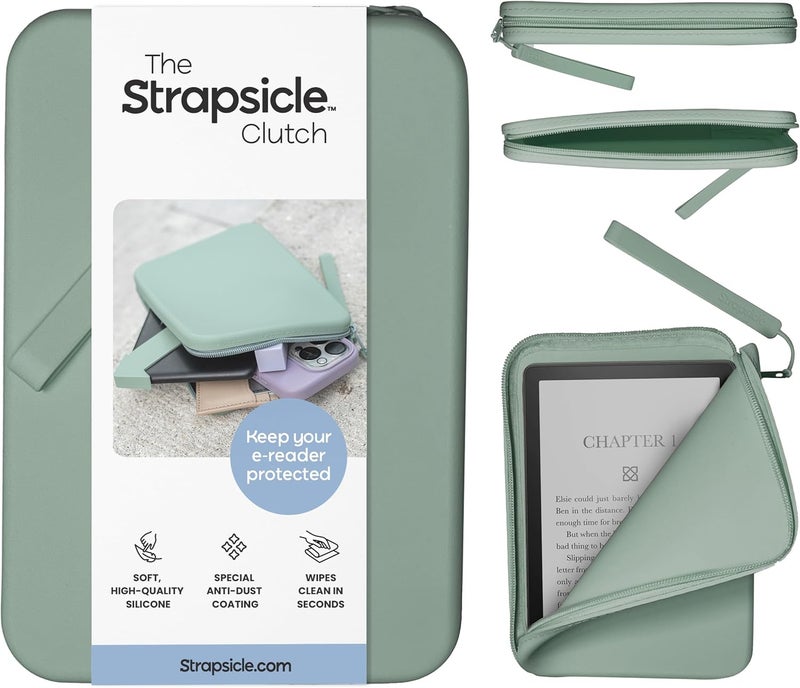 Strapsicle Silicone Clutch for Kindle & E-Readers – Multi-Purpose Bag for Phone, Wallet & Keys – Fits 6.8″–7″ Paperwhite 2024, 6″ Kindles, Kobos, Nook – Anti-Dust Coating - Sage - Image 1